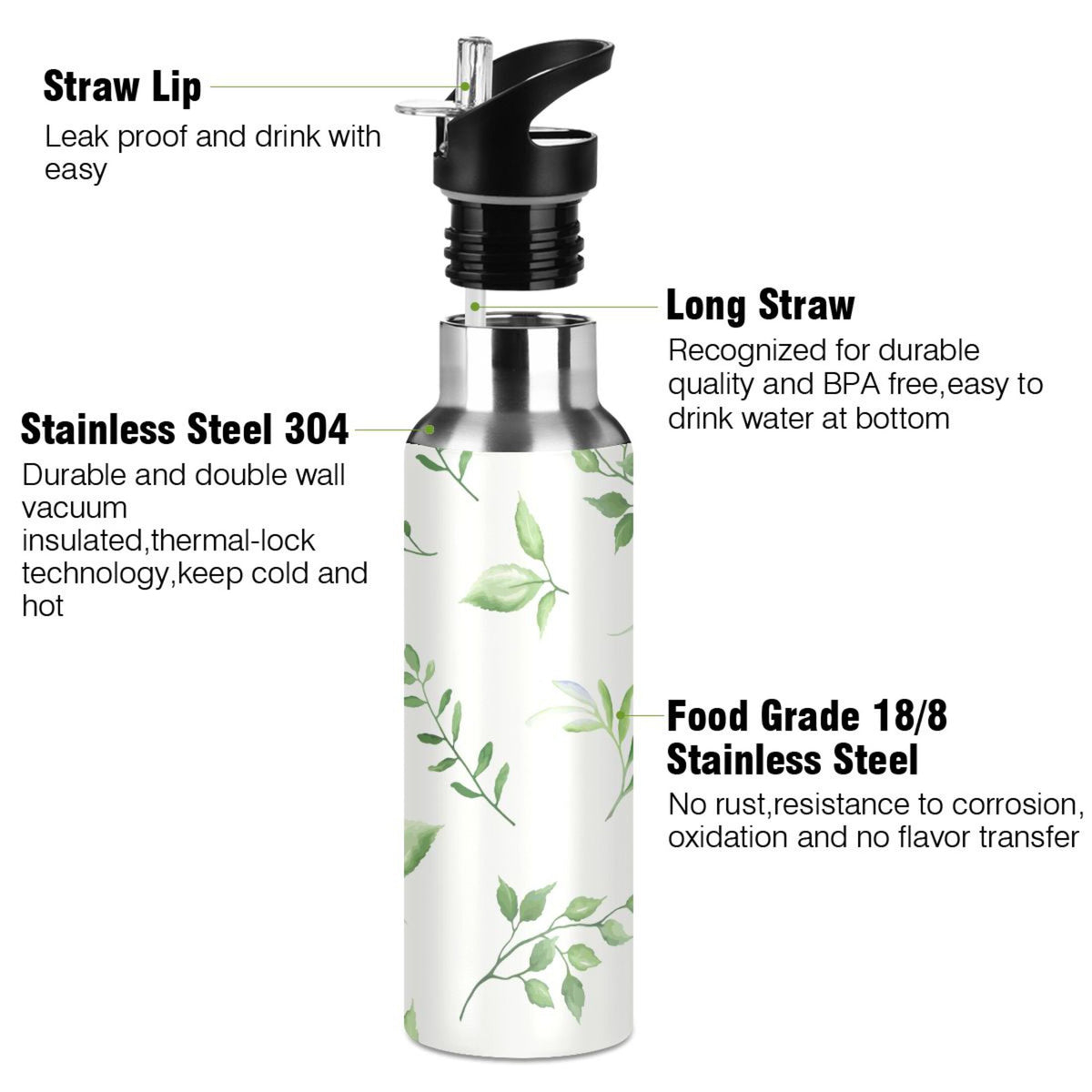 20 OZ Vacuum Insulated Stainless Steel Water Bottle with Straw Lid F86650