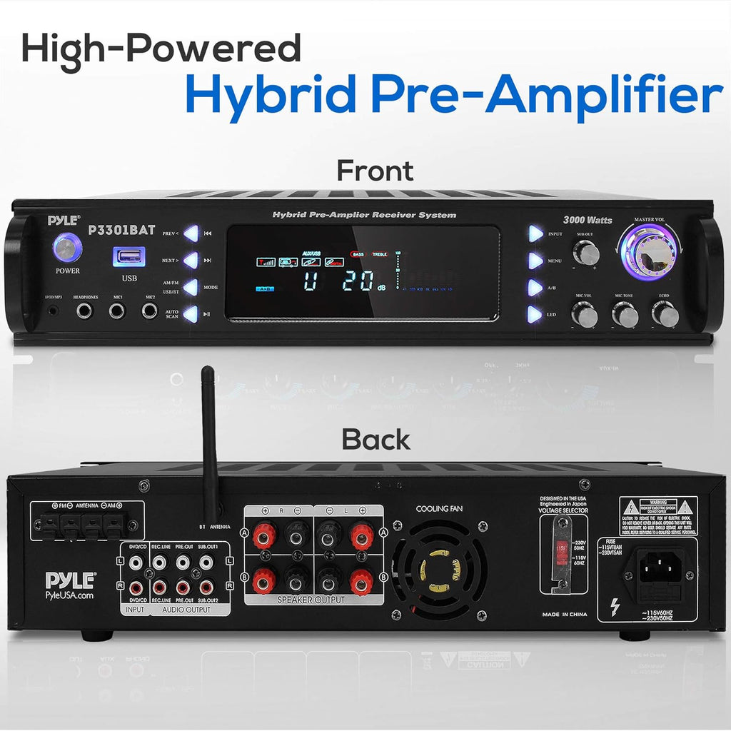 Wireless Bluetooth Stereo Amplifier with AM/FM Radio, MP3/USB, AUX, RCA, Karaoke Mic in, Rack Mount, Remote X41283