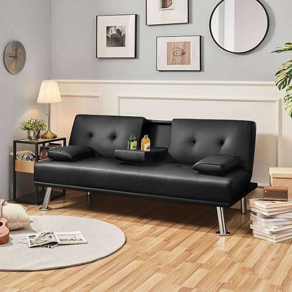Gray Faux Leather Sofa Bed Futon with Armrest J549596
