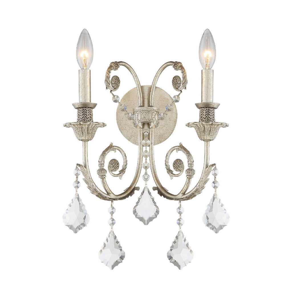 2 Light Clear Crystal Silver Sconce O243557