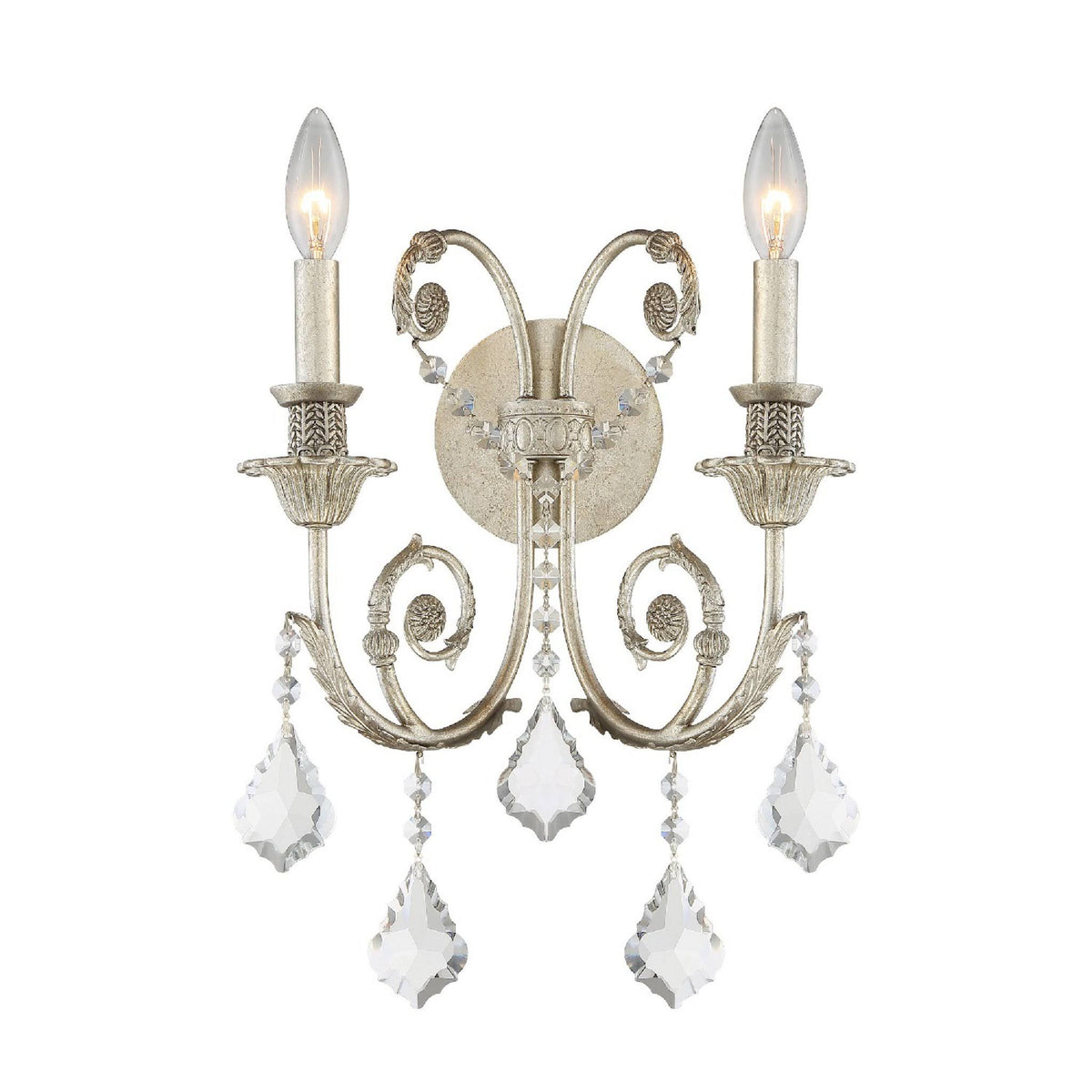 2 Light Clear Crystal Silver Sconce O243557