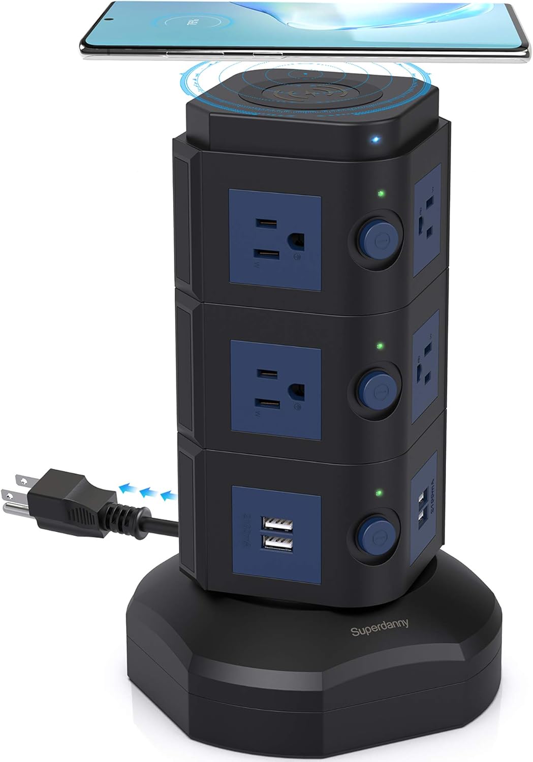 Gold 13A Surge Protector Tower with 10 AC Outlets and 4 USB Slots, Pack of 2 C47405