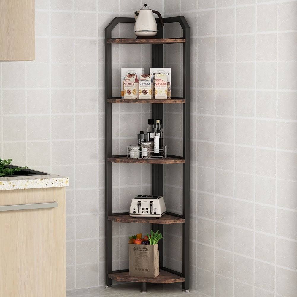 Brown 5 Tier Corner Bookshelf H56355