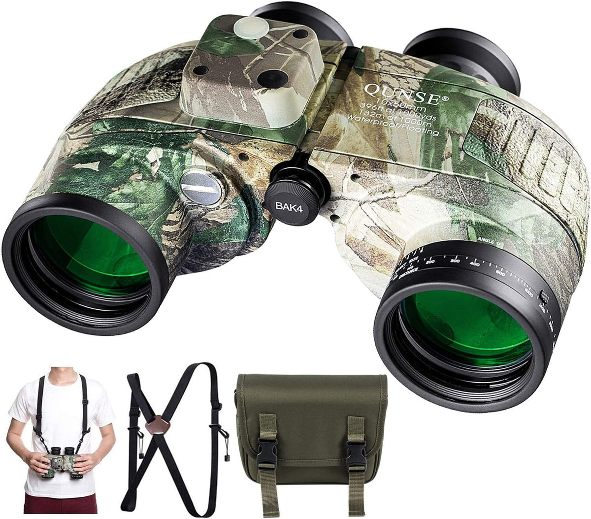 Camouflage 10X50 Waterproof Marine Binoculars with Rangefinder Compass H91628