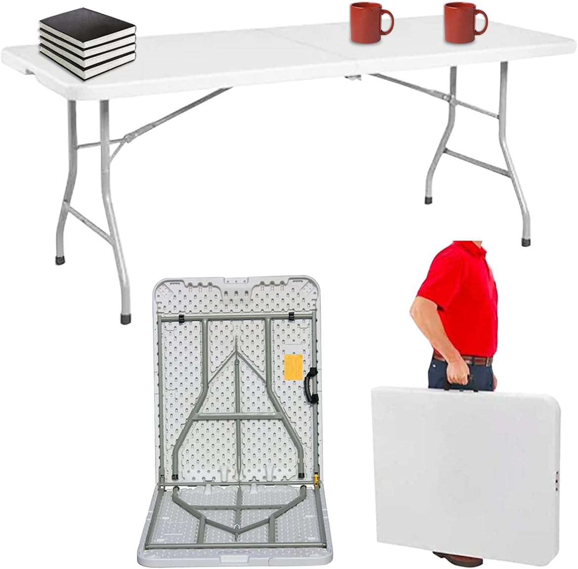 6 ft Plastic Folding Table with Carrying Handle O787