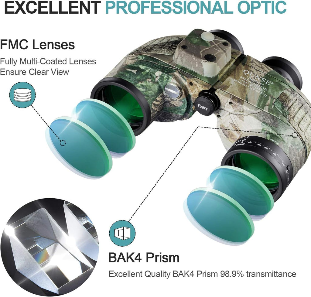 Camouflage 10X50 Waterproof Marine Binoculars with Rangefinder Compass H91628