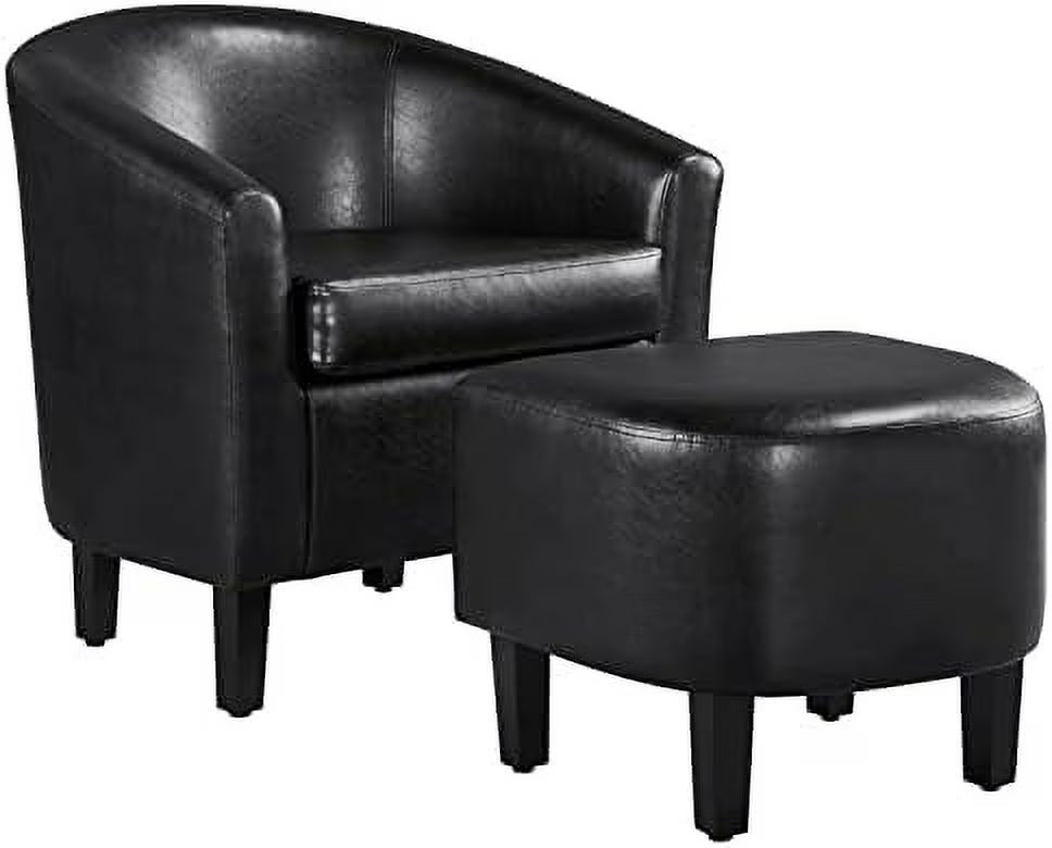 Black PU Leather Barrel Accent Chair with Ottoman F988