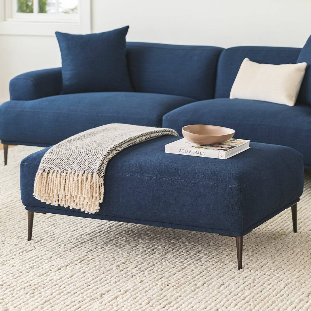 Blue Fabric Ottoman with Black Metal Legs W886