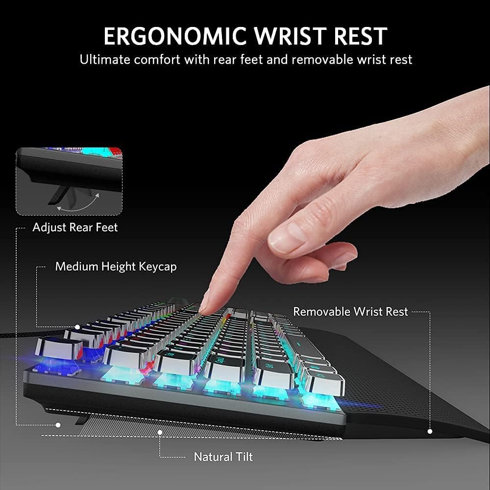 Retro Mechanical Gaming Keyboard, 104 Keys, RGB Rainbow Backlit, USB Wired, Blue Switch O42655