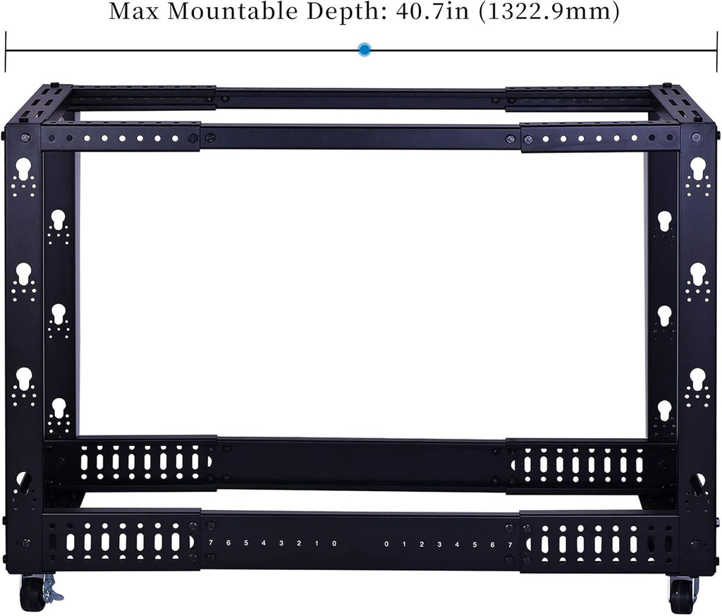 12U Open Frame Server Rack, Heavy Duty 4 Post Adjustable Depth with Casters U658