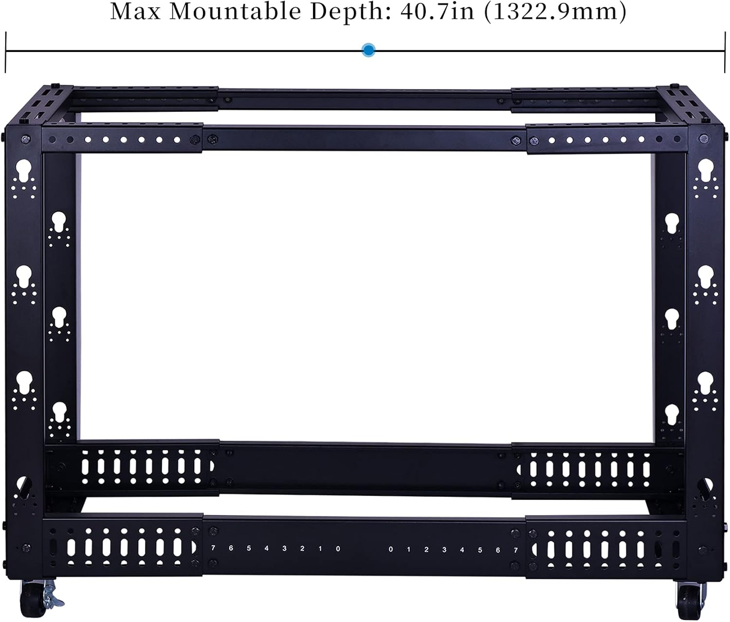 12U Open Frame Server Rack, Heavy Duty 4 Post Adjustable Depth with Casters U658