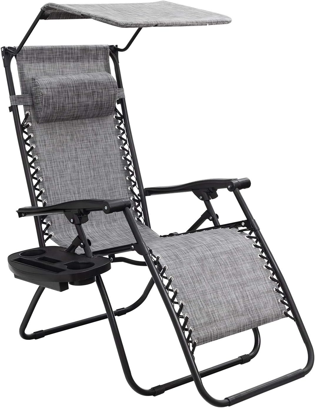 Black Zero Gravity Folding Recliner Chair with Canopy Shade B493159