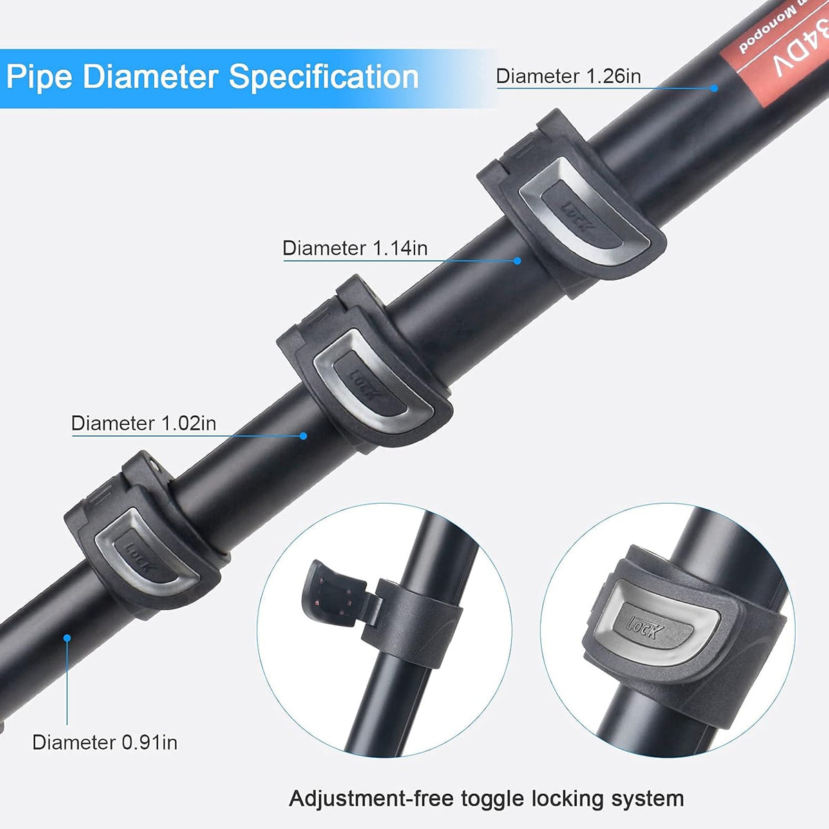 Aluminum Telescopic Camera Monopod with Pan Tilt Fluid Head and 3-Leg Tripod Base N63174