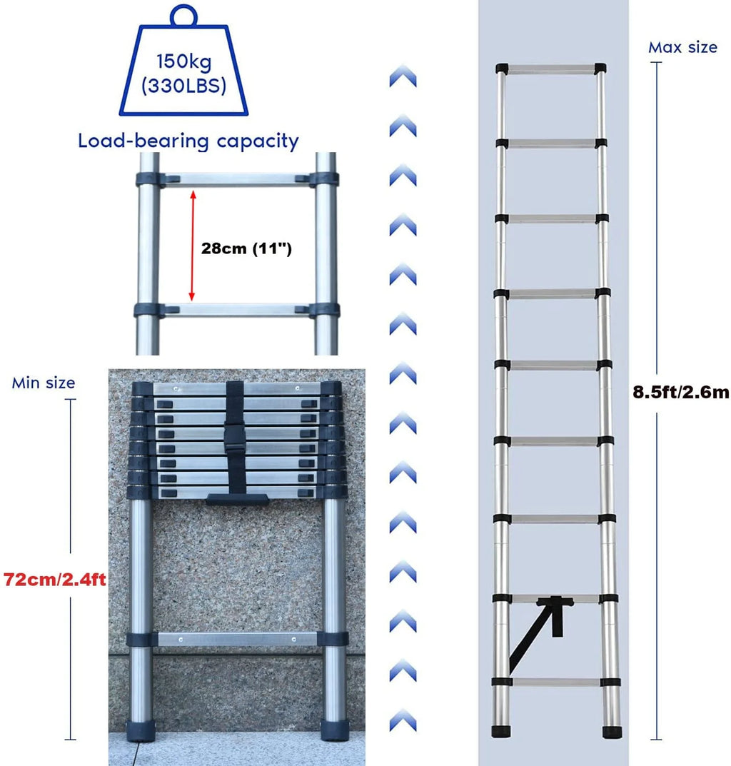 Stainless Steel Telescoping Folding Ladder 330lb Load Capacity U38883