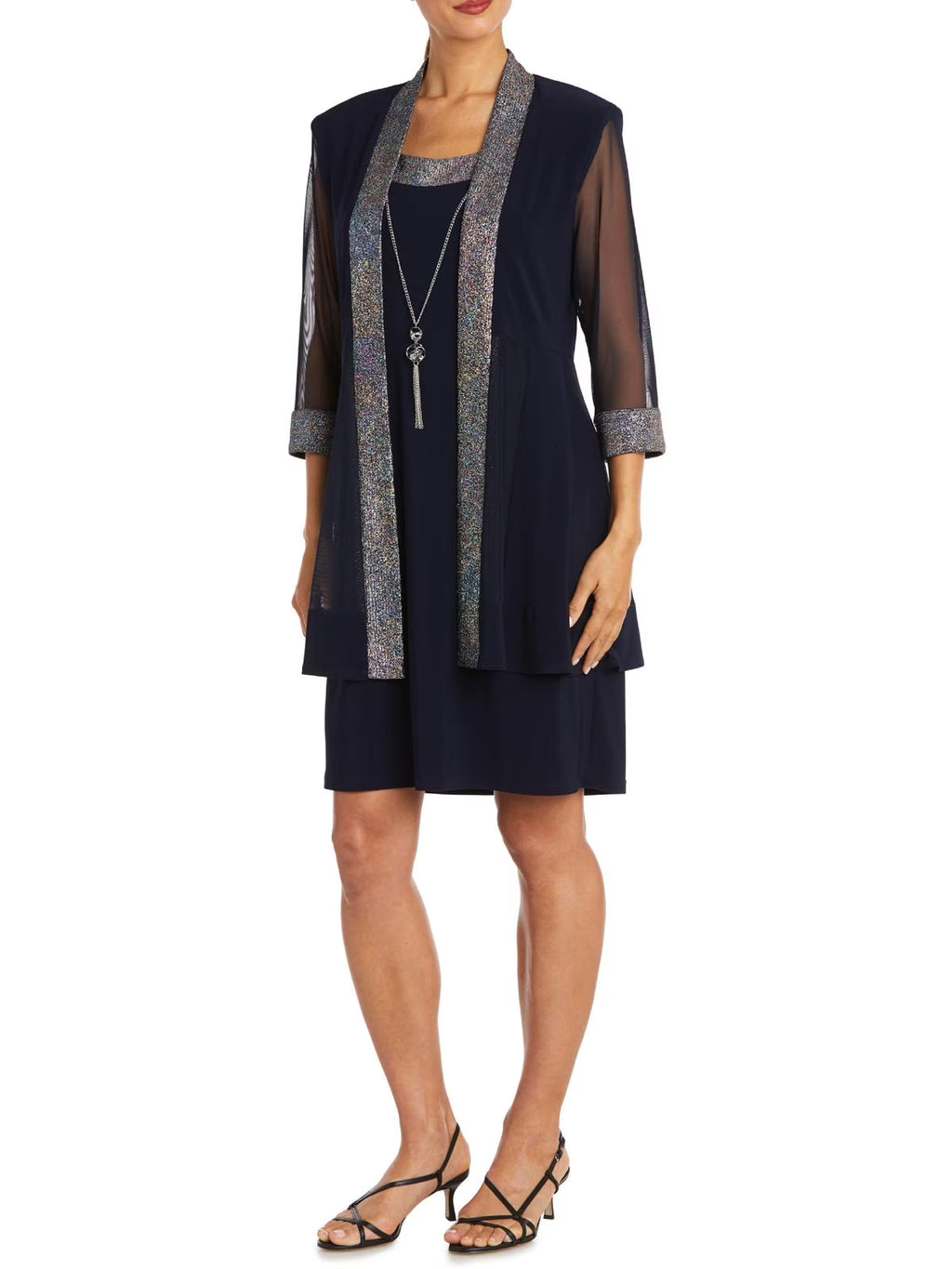 2 Piece Foil Knit Sleeveless Knee-Length Dress with Jacket A910915