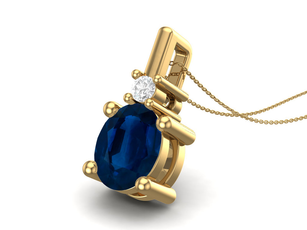 Oval Blue Sapphire 925 Sterling Silver Gold Vermeil Solitaire Necklace T132