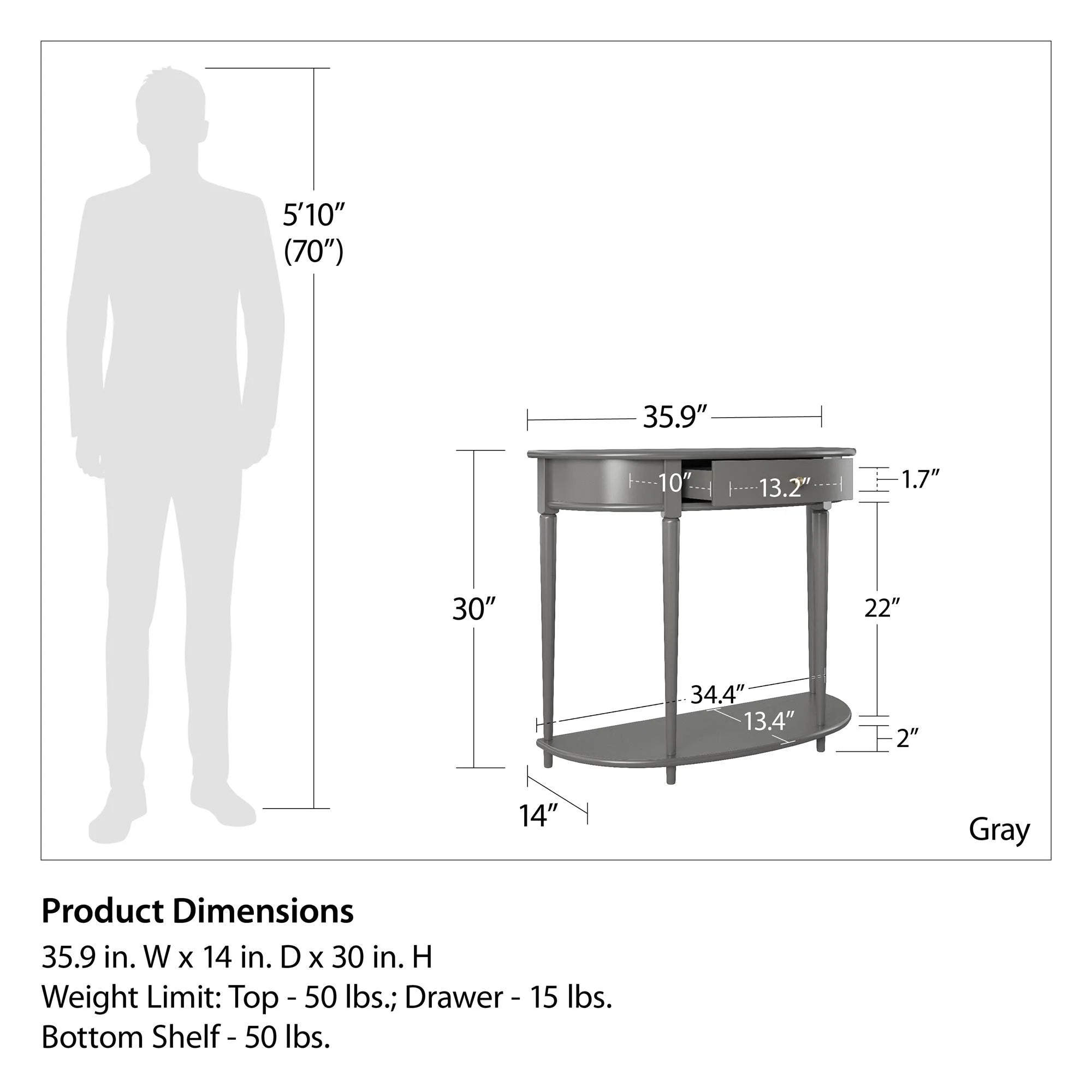 Gray Half-Moon Console Table I506
