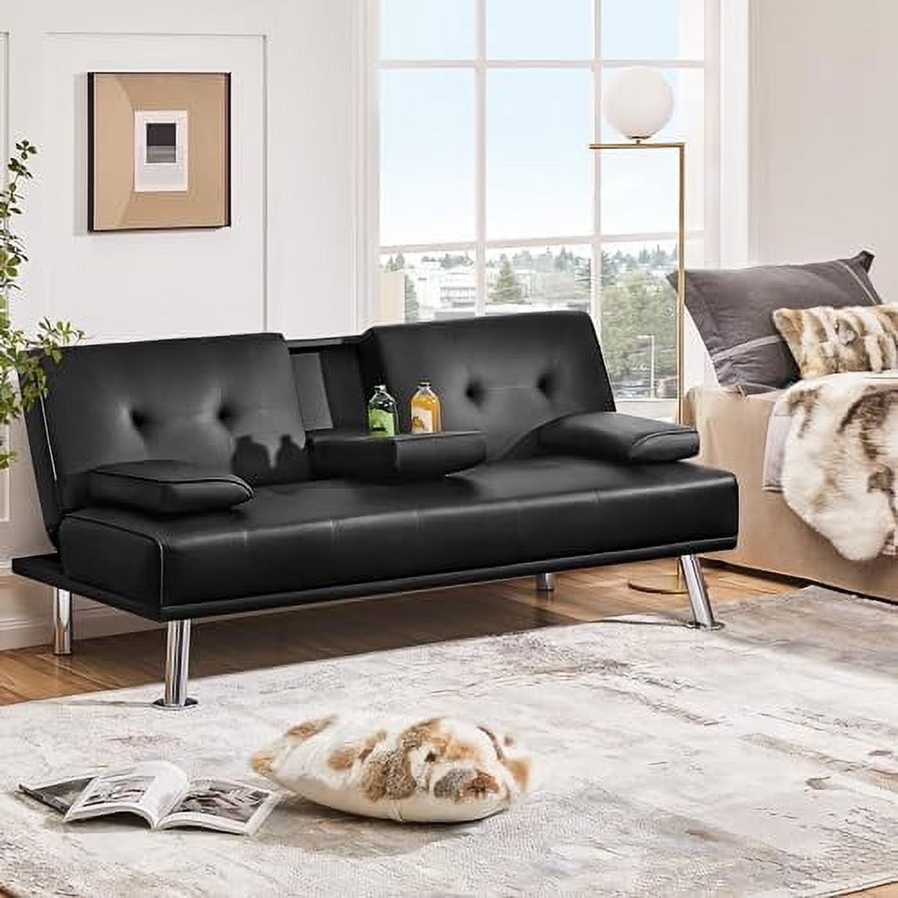 Gray Faux Leather Sofa Bed Futon with Armrest J549596