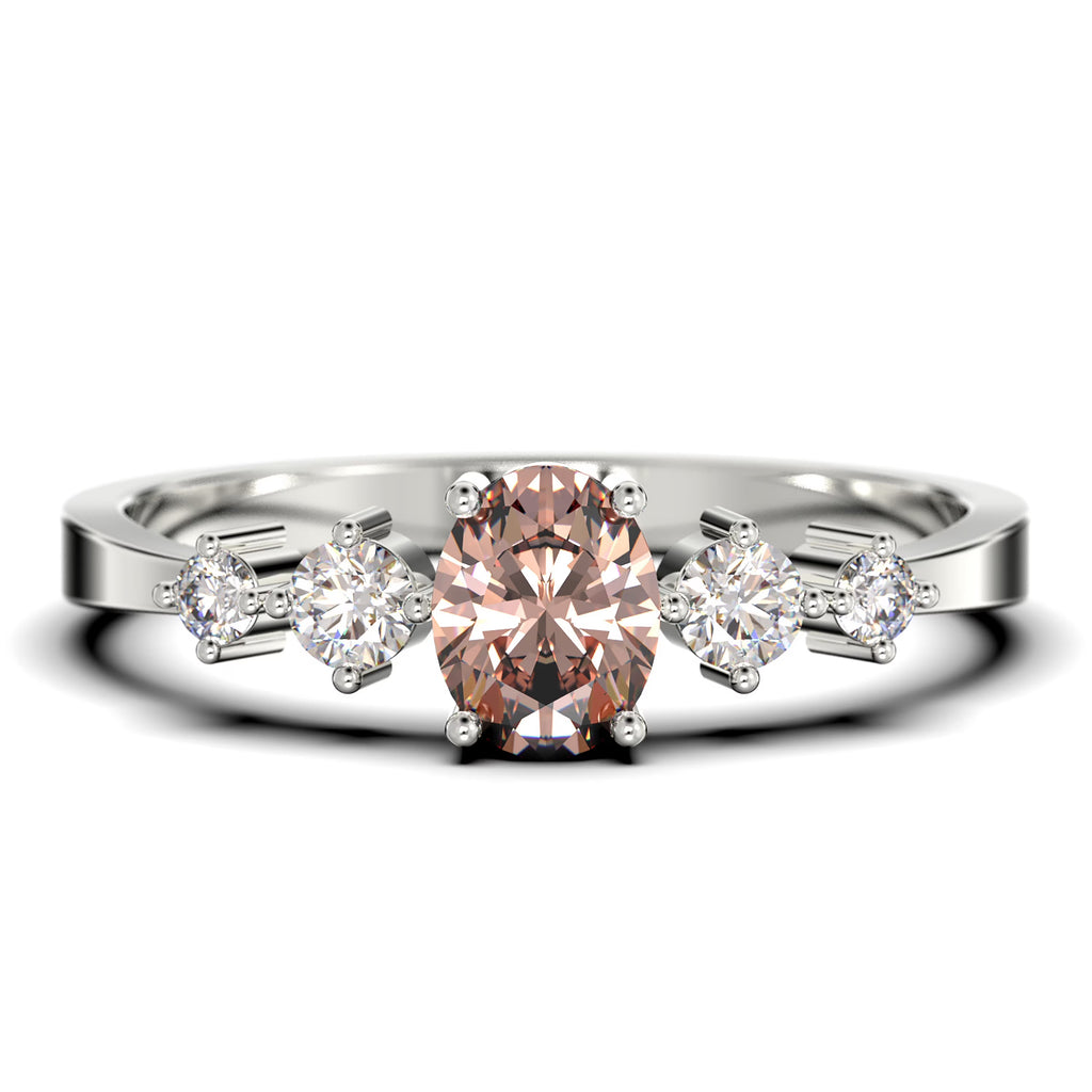 Oval Cut Morganite And Diamond Moissanite Engagement Ring in 925 Sterling Silver With 18k White Gold Plating N997262
