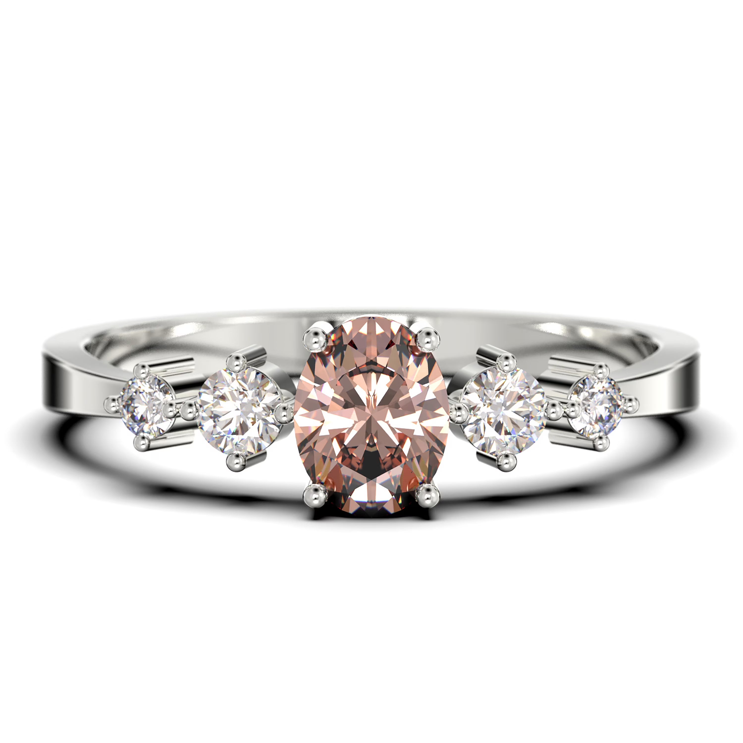 Oval Cut Morganite And Diamond Moissanite Engagement Ring in 925 Sterling Silver With 18k White Gold Plating N997262