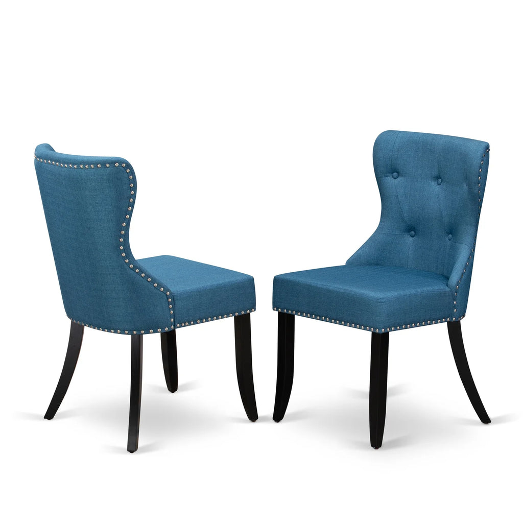 Mid Century Dining Chairs with Blue Linen Fabric Seat A724979