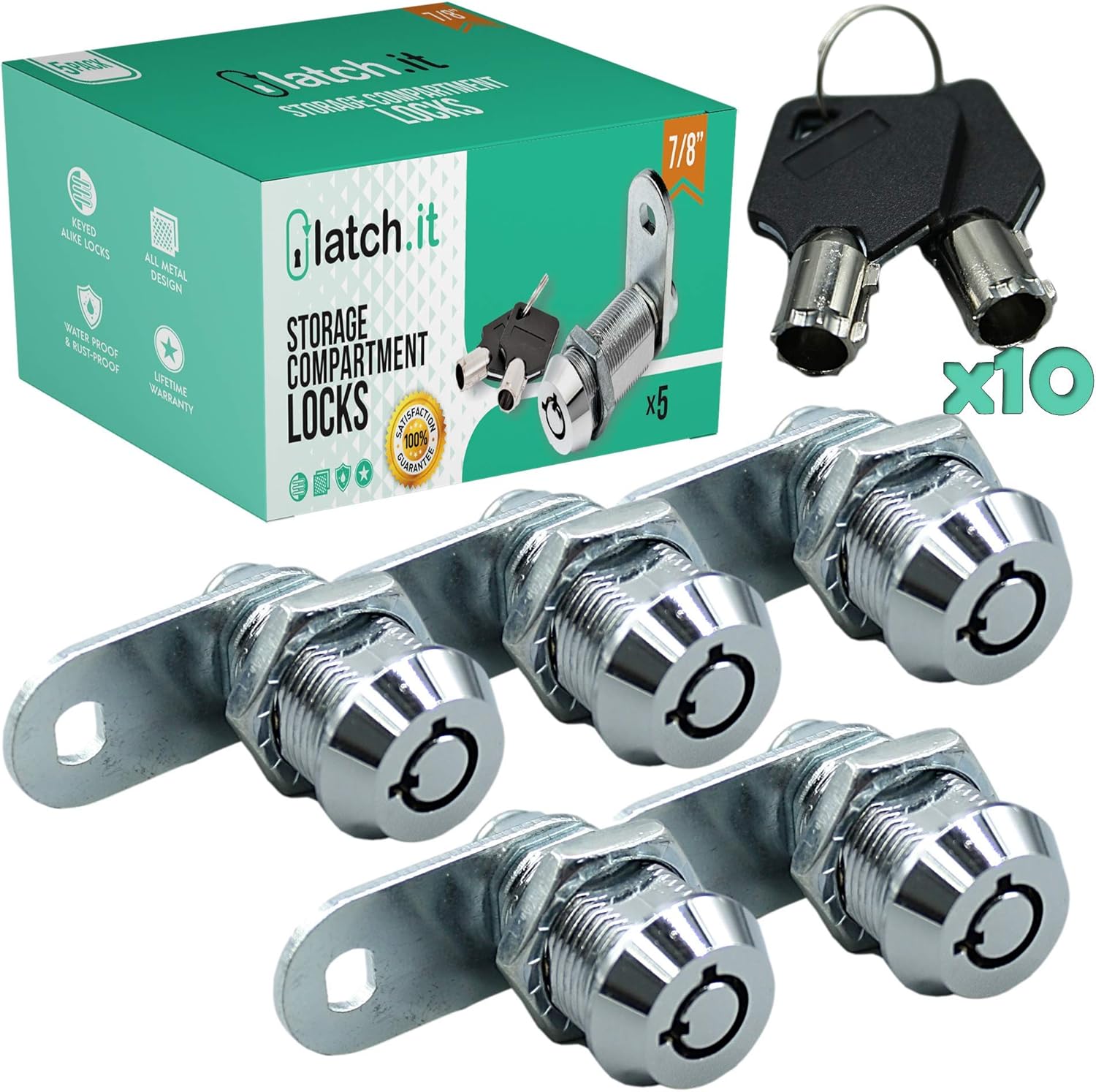 5/8” RV Storage Locks 10-Pack Utility Cam Lock 100% Metal with 20 Keys U226822