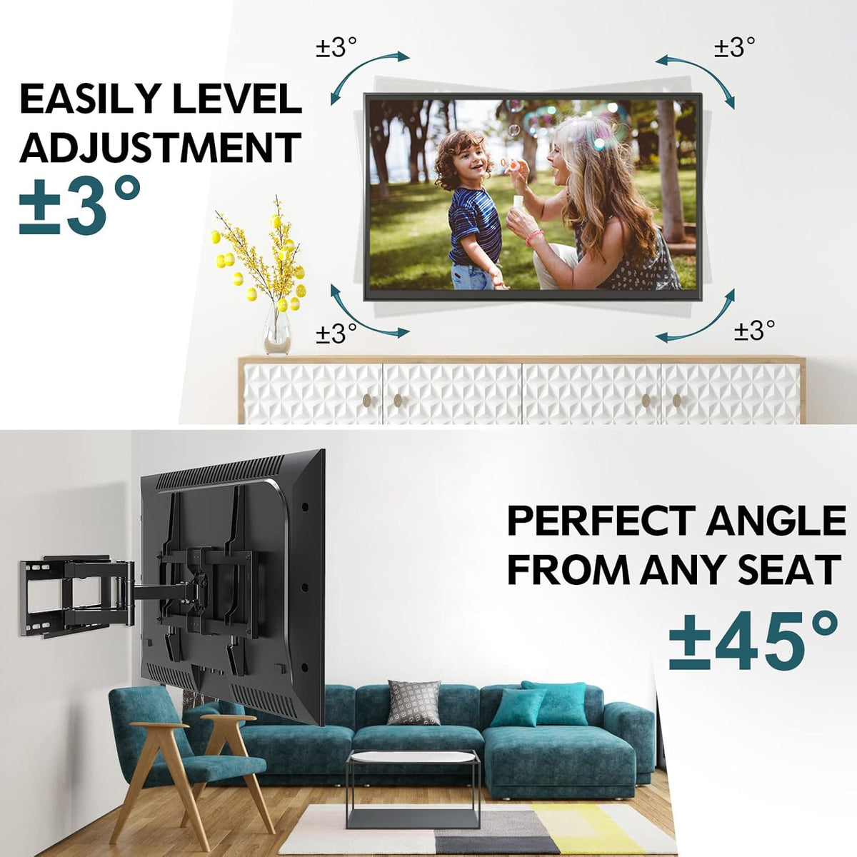 Full Motion TV Wall Mount for 42-70 inch TVs, Max VESA 600x400mm, Holds 100lbs U322989