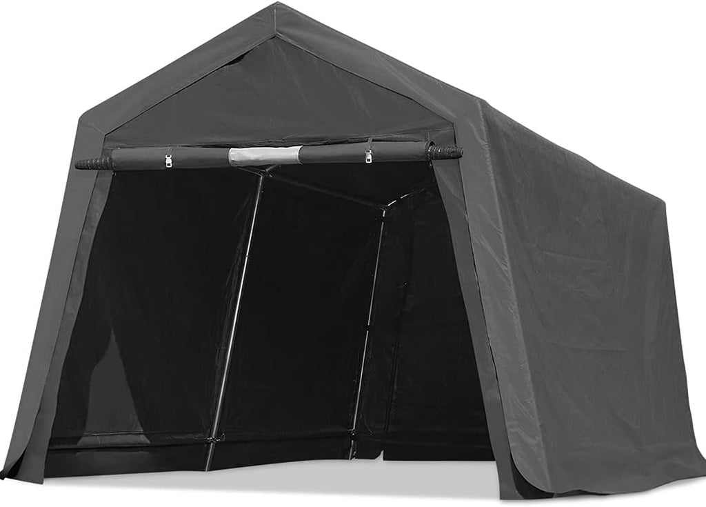 Gray Steel Metal Peak Roof Portable Garage Shelter Storage Shed Carport with 2 Roll up Doors R413271