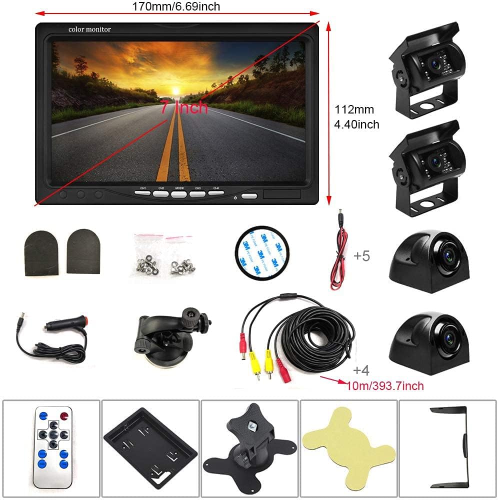 7 inch 4-Split Monitor Rear View Camera Kit with IP67 Waterproof Night Vision Car Camera L898141