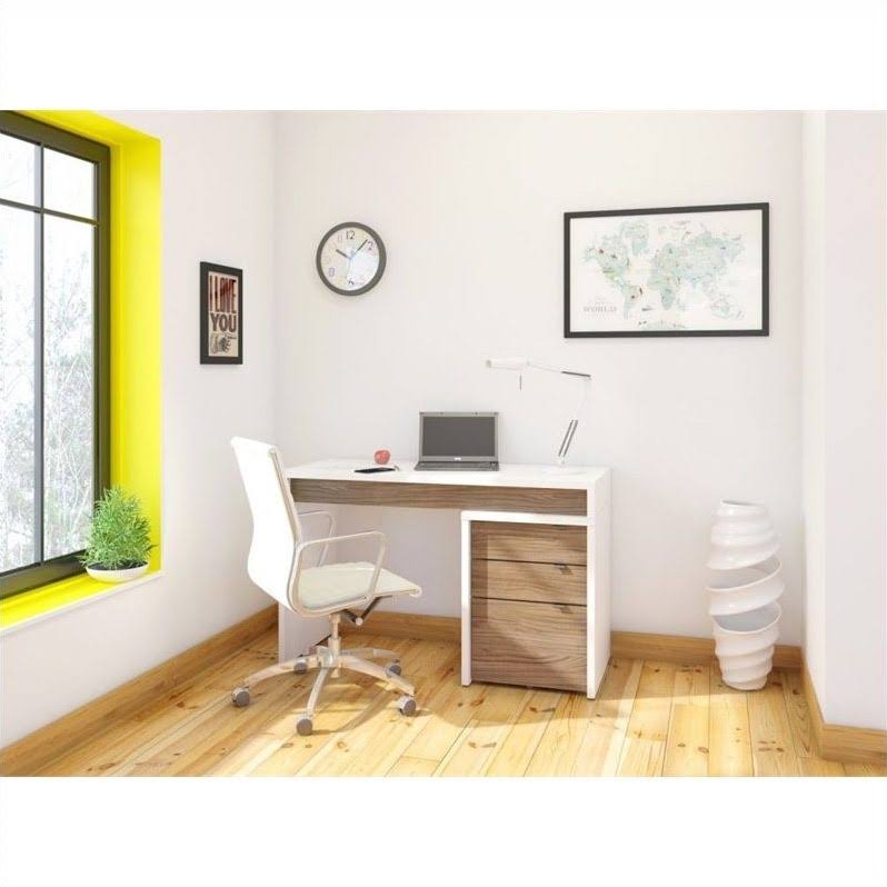 White and Walnut 3 Drawer Computer Desk L2260