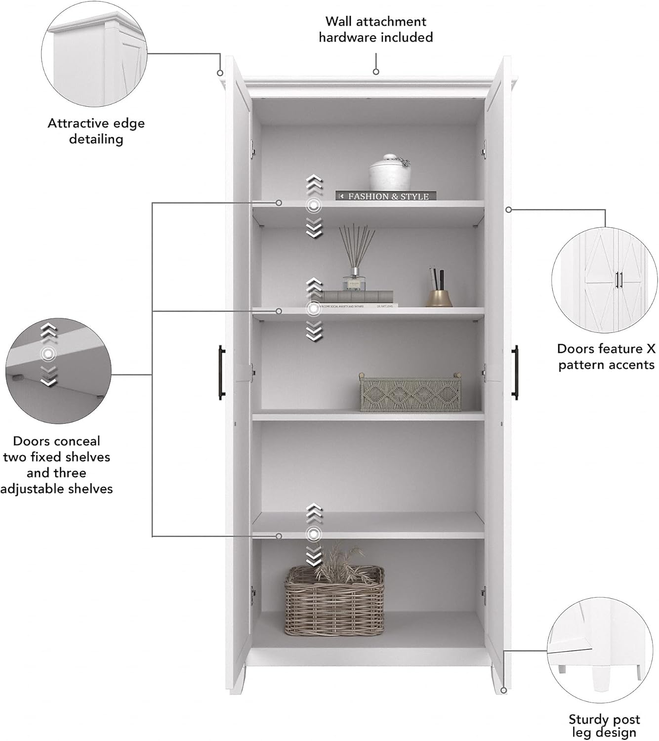 Pure White Oak Bathroom Storage Cabinet with Doors F133