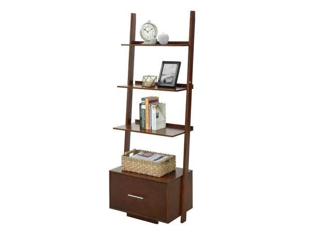 Espresso Finish Ladder Bookcase with File Drawer L20014