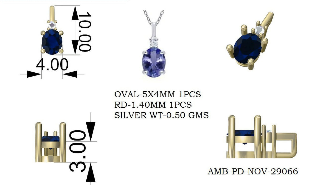 Oval Blue Sapphire 925 Sterling Silver Gold Vermeil Solitaire Necklace T132
