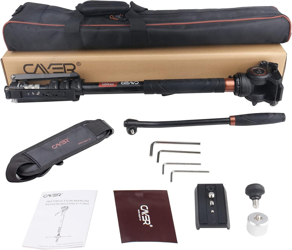 Aluminum Telescopic Camera Monopod with Pan Tilt Fluid Head and 3-Leg Tripod Base N63174