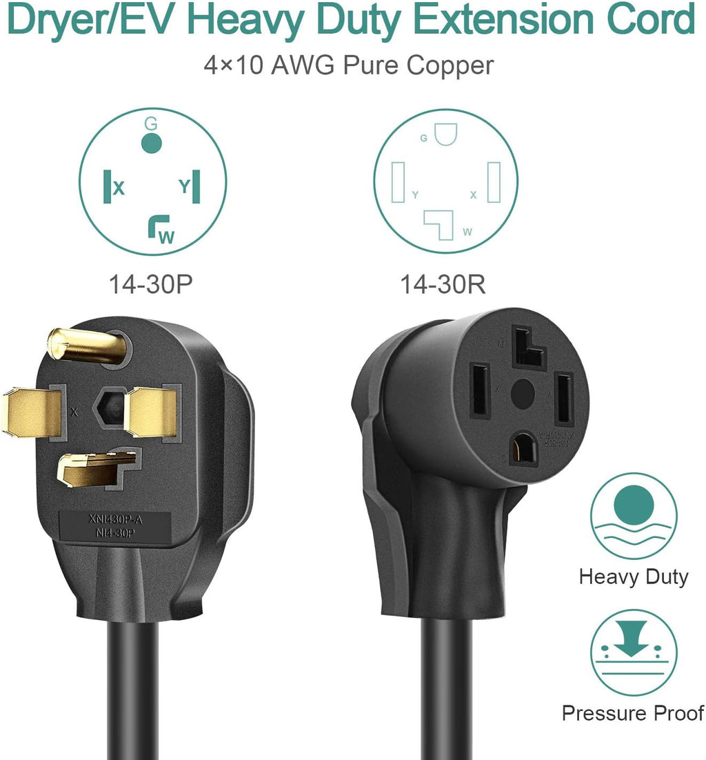 Dryer Extension Cord 4 Prong, 30 Amp, 10 Feet, Pack of 2 H101913