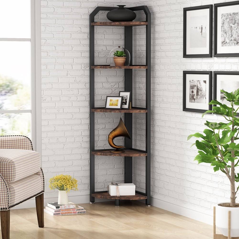 Brown 5 Tier Corner Bookshelf H56355
