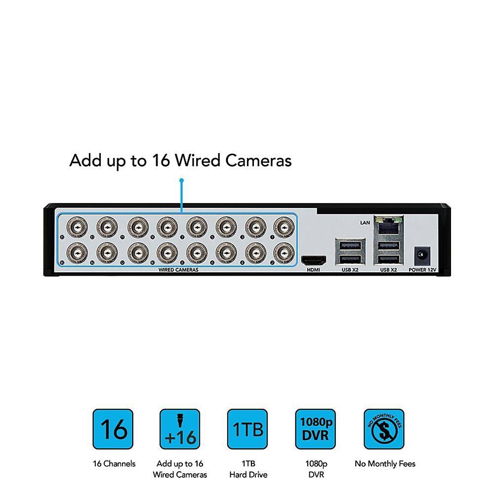 16 Channel Wired DVR with 14 Wired 1080p HD Spotlight Cameras and 1TB Hard Drive V48869