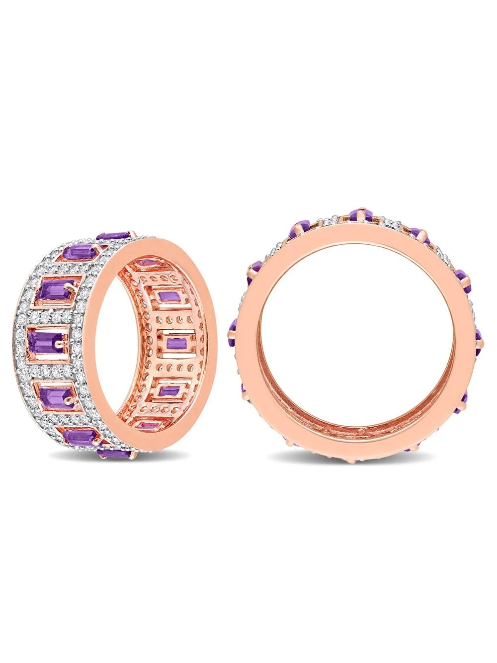 Rose Plated Sterling Silver Amethyst and White Topaz Eternity Ring Band C3801